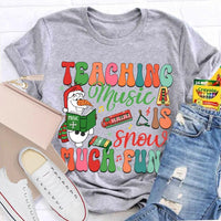Festive Music Teacher Holiday Shirt, Snow Much Fun Teaching Music Christmas T-Shirt, Adorable Snowman Musician Graphic Tee, Xmas Present