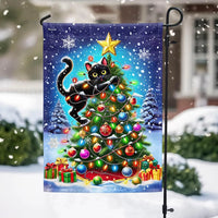 Humorous Holiday Kitten Yard Flag, Black Cat Christmas Tree Garden Flag, Double-Sided Cat Lover Garden Flag, Winter Xmas Lawn Decor