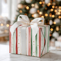Red Green Gold Dot Gift Wrap, Watercolor Stripe Christmas Wrapping Paper, Elegant Holiday Wrapping Paper, Festive Winter Gift Wrap Roll