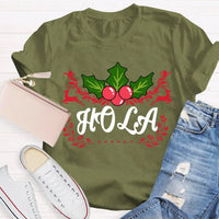 Festive Spanish Teacher Holiday Shirt, Hola Merry Christmas Elk Bilingual Teacher T-Shirt, Latinx Educator Graphic Tee