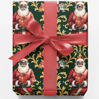 Gold Damask Christmas Gift Wrap, Black Santa Wrapping Paper, African American Santa Wrapping Paper, Holiday Present Paper, Family Gift Wrap