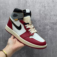 High Top Sneakers, White Red Gray Colorway, Lace Up Design, Casual Gift for Sneaker Fans