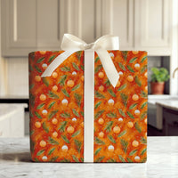 Watercolor Pine Wrapping Paper, Orange Ornament Wrapping Paper, Festive Christmas Wrapping Paper, Holiday Gift Wrap Roll