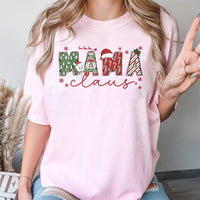 Adorable Snowman Mama Claus Graphic Tee, Mama Claus Christmas T-Shirt, Festive Holiday Mama Claus Shirt, Winter Christmas Present for Mom Tee