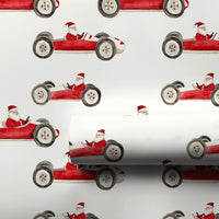 Vintage Racing Santa Claus Gift Wrap, Race Car Santa Wrapping Paper, Humorous Holiday Present Paper, Whimsical Christmas Wrapping Paper Roll
