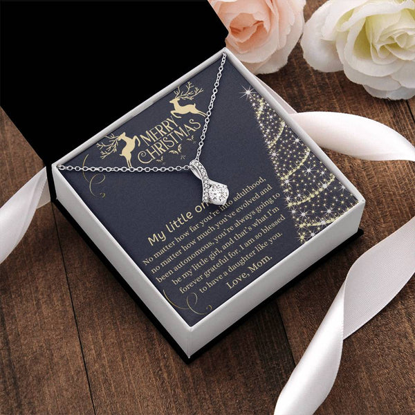 Alluring Beauty Ribbon Pendant, Daughter Christmas Necklace, Holiday Daughter Necklace, Sparkling CZ Jewelry, Xmas Daughter P