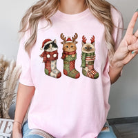 Adorable Kitten Holiday Stocking Shirt, Christmas Cat Stocking T-Shirt, Festive Cat Graphic Tee, Humorous Xmas Kitty Tee, Cat Lover Holiday Present