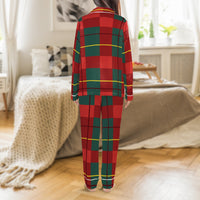 Red Green Tartan Pajamas, Christmas Plaid Satin Pajama Set, Silky Button Up Holiday Sleepwear, Winter Festive Pajama Pants