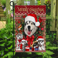 Holiday Siberian Husky Dog Yard Flag, Christmas Husky Garden Flag, Double Sided Winter Pet Garden Flag, Outdoor Lawn Decor, Dog Lover Present