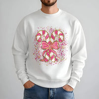 Coquette Candy Cane Sweater, Pink Candy Cane Sweatshirt, Pink Holiday Bow Crewneck, Adorable Winter Pullover, Christmas Present for Her