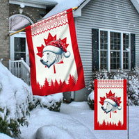 Santa Hat Polar Bear Holiday Flag, Christmas Bear Canadian Flag Garden Flag, Double-Sided Canada Maple Leaf Yard Flag, Winter Lawn Decor