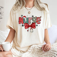 Stethoscope Bow Holiday Graphic Tee, Christmas Nurse T-Shirt, RN LPN Christmas Shirt, Nursing Student Holiday T-Shirt, Nurse Xmas Present Tee