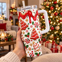 Red Drip Peppermint Holiday Tumbler, Christmas Cookie Icing Tumbler, Adorable Christmas Tree Cookie Travel Cup, Festive Holiday Present Tumbler