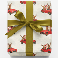 Retro Christmas Gift Wrap, Vintage Santa Car Wrapping Paper, Santa in Car Wrapping Paper, Holiday Gift Wrap Roll, Xmas Present Paper