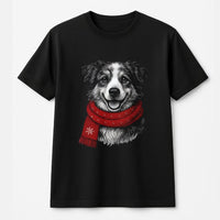 Adorable Winter Scarf Dog Graphic Tee, Border Collie Christmas Dog T-Shirt, Holiday Dog Lover Shirt, Festive Puppy Xmas T-Shirt, Christmas Present