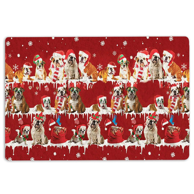 Snowflake Tree Holiday Welcome Mat, English Bulldog Christmas Doormat, Winter Dog Door Mat, Porch Entry Rug, Bulldog Lover Xmas Present