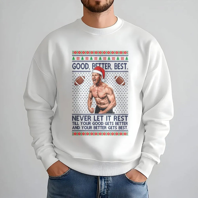 Humorous Holiday Football Crewneck, Football Player Ugly Christmas Sweatshirt, Motivational Quote Football Pullover, Sports Fan Xmas Present