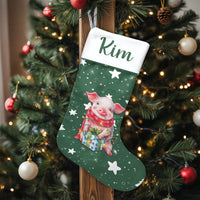 Adorable Holiday Lights Piggy Stocking, Personalized Pig Christmas Stocking, Festive Farm Animal Stocking, Custom Kids Christmas Stocking