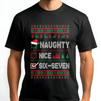 Humorous Brainrot Meme Christmas Shirt, Naughty Nice Six Seven T-Shirt, Viral Holiday Graphic Tee, Retro Xmas Party T-Shirt, Present for Friend