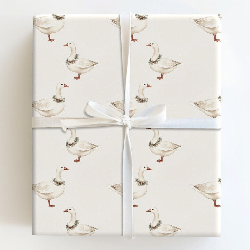 Farmhouse Wreath Goose Gift Wrap, Watercolor Goose Christmas Wrapping Paper, Winter Bird Wrapping Paper, Rustic Holiday Gift Wrap Roll