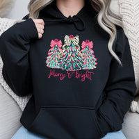 Leopard Print Xmas Tree Hoodie, Merry and Bright Christmas Hoodie, Colorful Holiday Sweatshirt, Christmas Hooded Sweatshirt, Present for Her