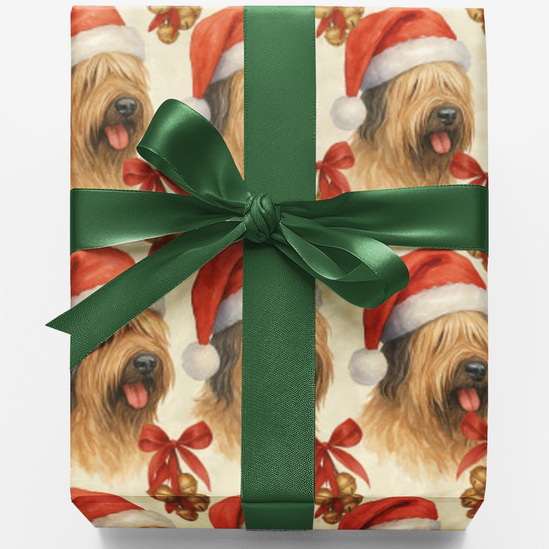 Santa Hat Pet Gift Wrap, Briard Dog Christmas Wrapping Paper, Holiday Briard Wrapping Paper, Dog Lover Xmas Gift Wrap Roll