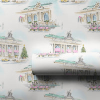 Watercolor New York Christmas Wrapping Paper, NYC Grand Central Gift Wrap, Snowy City Yellow Cab Gift Wrapping Paper, Holiday Present Wrap