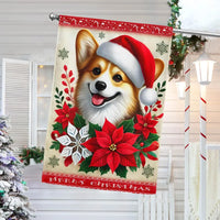 Adorable Dog Holiday Yard Flag, Corgi Santa Hat Christmas Garden Flag, Double Sided Winter Pet Lawn Flag, Festive Dog Lover Flag Decor Present