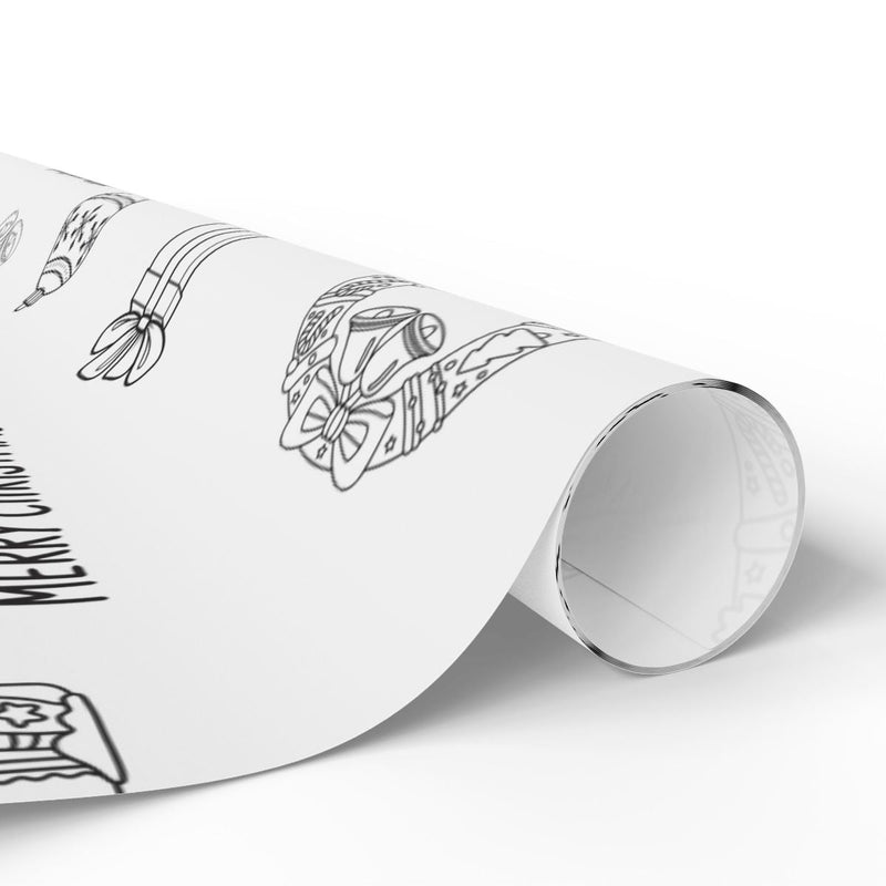 Coloring Book Style Gift Wrap, Holiday Icons Wrapping Paper, Merry Christmas Wrapping Paper, Festive Gift Wrap, Adorable Holiday Paper Roll