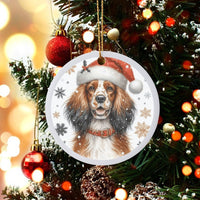 Santa Hat Dog Ceramic Ornament, Cocker Spaniel Christmas Ornament, Adorable Puppy Holiday Ornament, Xmas Tree Decor, Pet Lover Holiday Present