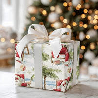 Tropical Christmas Gift Wrap, Beach Vacation Santa Wrapping Paper, Relaxing Santa Holiday Wrapping Paper, Ocean Summer Wrapping Paper Roll