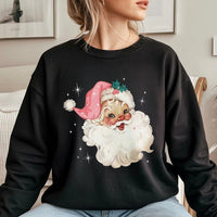 Adorable Pink Vintage Santa Claus Crewneck, Retro Santa Sweatshirt, Girly Pastel Christmas Holiday Sweater, Comfy Tis the Season Pullover Present