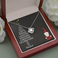 Holiday Gnome Word Art Love Knot Necklace, Christmas Love Knot Necklace, 14k White Gold Over Stainless Steel Pendant Necklace, Holiday Present