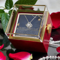 Romantic Anniversary Love Knot Necklace, Love Knot Necklace for Her, Rotating Rose Box Pendant Necklace, Christmas Jewelry Present for Wife