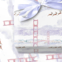 Golden Gate Bridge Gift Wrap, San Francisco Christmas Wrapping Paper, Watercolor Reindeer Wrapping Paper, California Holiday Gift Wrap