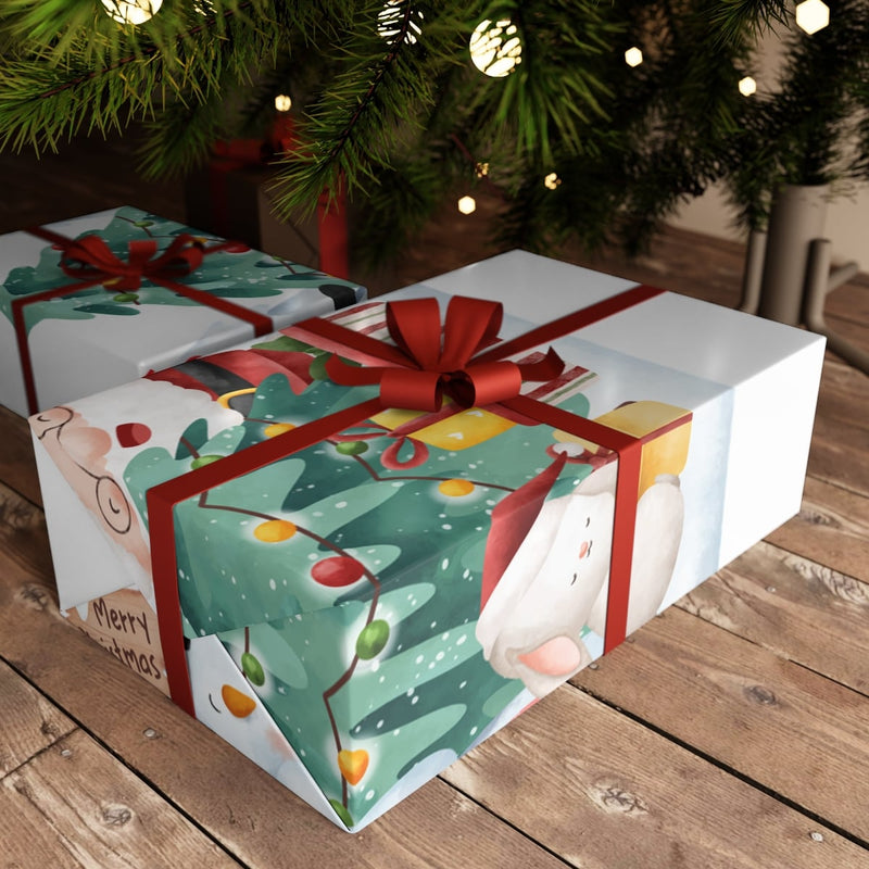 Santa and Snowman Gift Wrap, Watercolor Christmas Wrapping Paper, Festive Winter Holiday Gift Wrapping Paper, Adorable Xmas Paper Roll