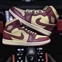 Mid Top Sneakers, Burgundy Khaki Colorway, Mismatched Colorway, Lace Up Design, Casual Gift for Sneaker Fans
