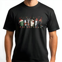 Crafty Sewing Characters Tee, Christmas Sewing Machine Shirt, Quilting Christmas T-Shirt, Quilter Sewing Lover Holiday Present