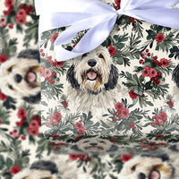 Christmas Dog Gift Wrap, Old English Sheepdog Wrapping Paper, Holiday Floral Wrapping Paper, Dog Lover Present Wrap, Winter Gift Wrap Roll
