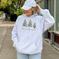 Minimalist Holiday Pine Tree Hooded Sweatshirt, The More the Merrier Christmas Hoodie, Comfy Winter Forest Pullover, Adorable Xmas Present