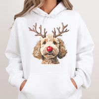 Adorable Christmas Dog Hoodie, Reindeer Goldendoodle Hoodie, Holiday Doodle Hooded Sweatshirt, Xmas Puppy Pullover Hoodie, Dog Lover Xmas Present