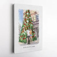 Watercolor Holiday Dog Poster, Custom Couple and Pet Portrait Canvas Print, Personalized Christmas Canvas, Romantic Present for Couple