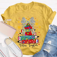 Custom Name Pencil Snowflake Tee, Personalized Teacher Christmas Tree Shirt, Holiday Teacher T-Shirt, Christmas Teacher Present