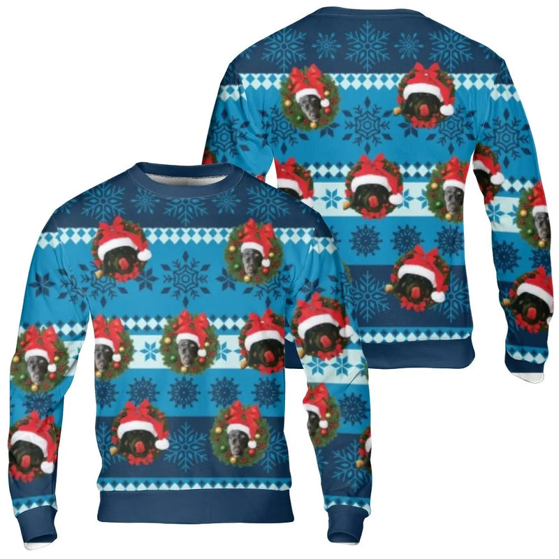 Adorable Dog Santa Hat Wreath Crewneck, Black Labrador Christmas Sweatshirt, Festive Lab Holiday Pullover, Black Lab Lover Xmas Sweatshirt