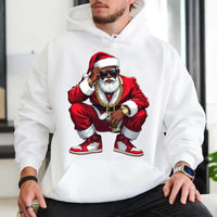 Hip Hop Streetwear Christmas Hoodie, Black Santa Hoodie, Humorous Retro Santa Hooded Sweatshirt, Urban Holiday Graphic Pullover, Present for Him