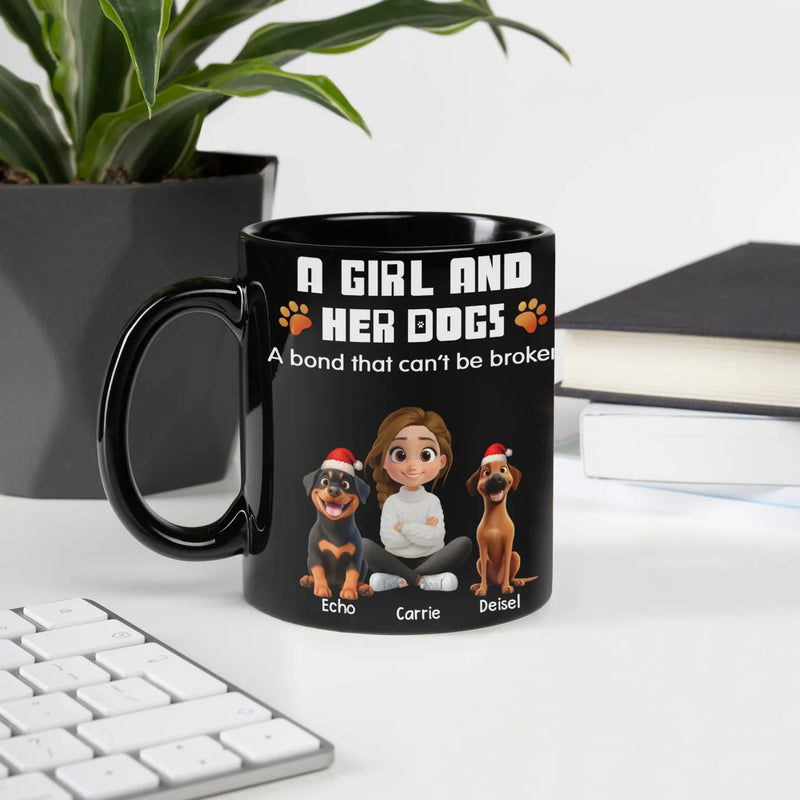 A Girl and Her Dogs Christmas Coffee Cup, Dog Mom Ceramic Mug, Winter Pet Lover Drinkware, Adorable Holiday Present for Puppy Mama Women