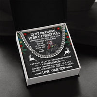 Motorcycle Rider Chain from Son, Biker Dad Cuban Link Chain Necklace, Personalized Christmas Message Card Chain, Mens Biker Jewelry