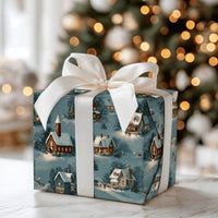 Vintage Christmas Gift Wrap, Snowy Village Wrapping Paper, Winter Town Present Paper, Comfy Holiday Gift Wrap Roll, Nostalgic Xmas Wrapping