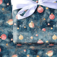 Dark Teal Christmas Gift Wrap, Red and Gold Ornament Wrapping Paper, Watercolor Pine Branch Wrapping Paper, Holiday Present Wrapping Paper