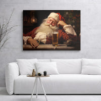 Humorous Holiday Wall Art Canvas, Sleeping Santa Claus Drinking Beer Canvas Print, Humorous Christmas Wall Decor, Holiday Present for Men